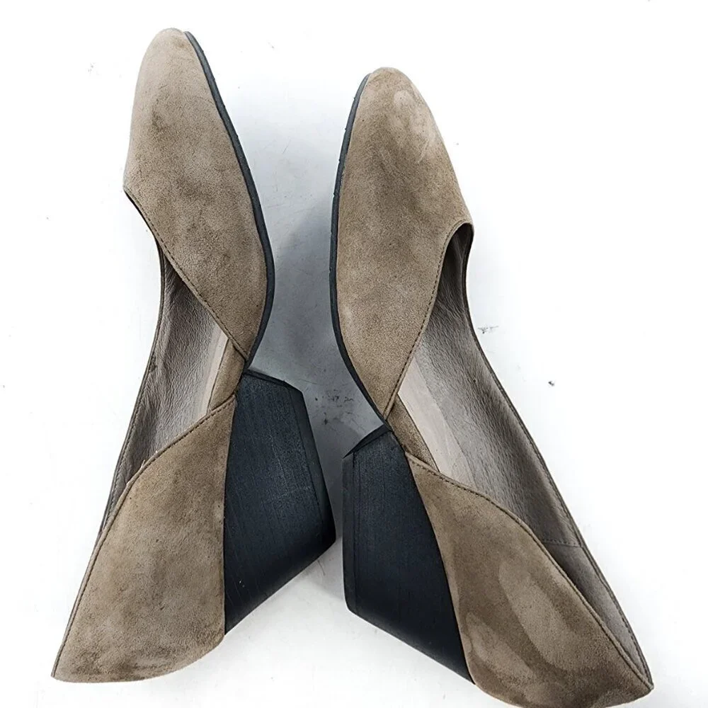 EILEEN FISHER Lily Gray Suede Half D'Orsay Wedge Heel Pump